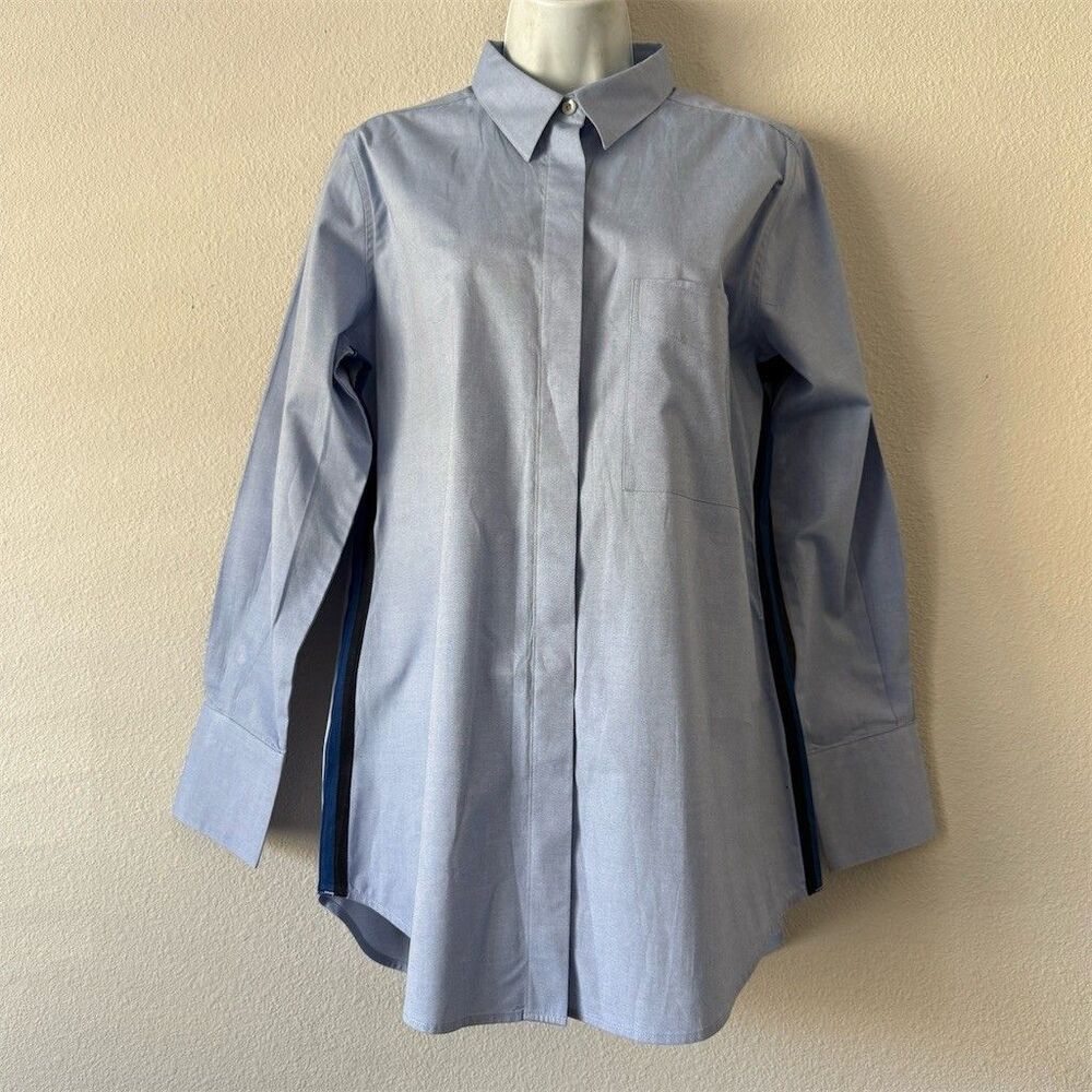 Claridge + King Tunic Shirt Women’s M Blue Button Up Long Sleeve Corp Preppy